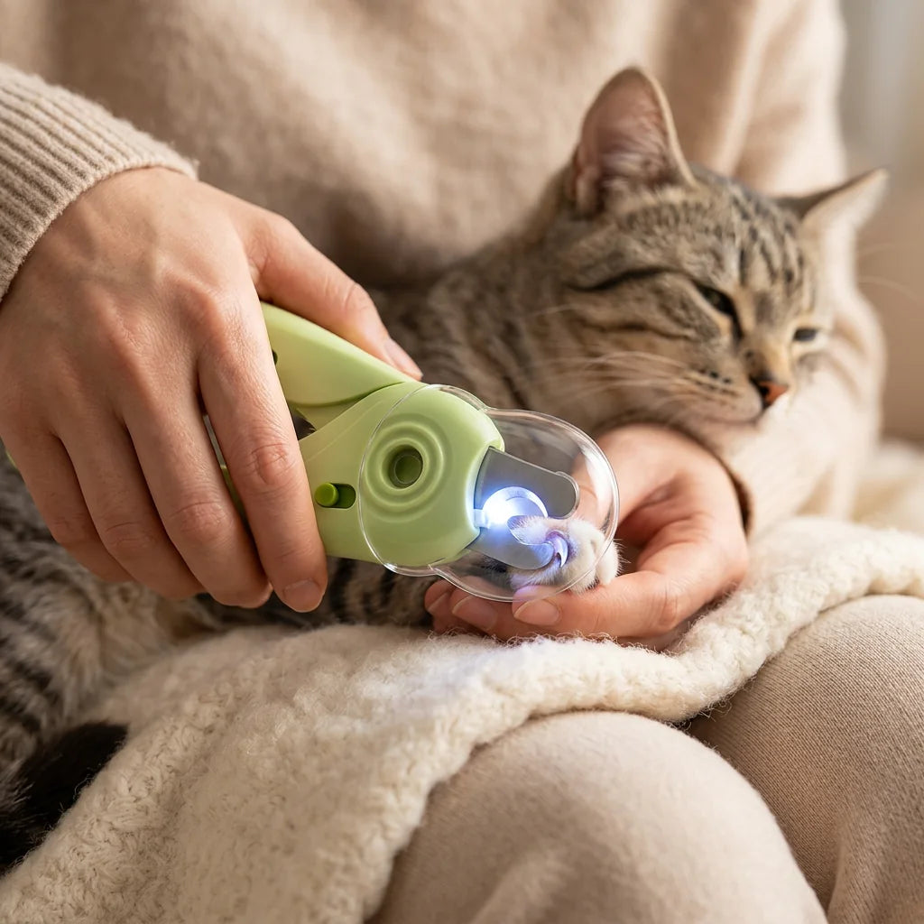 Cortaúñas LED usado con un gato